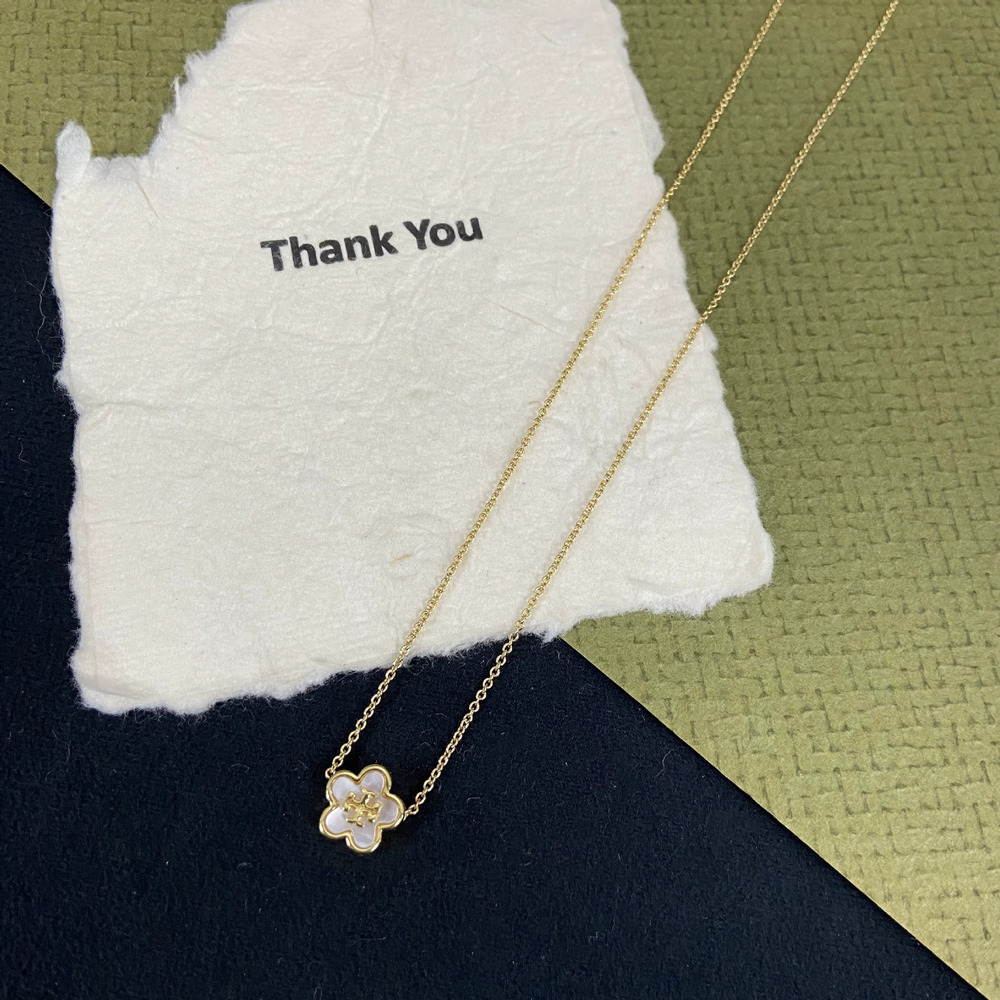 Tory Burch Mother of Pearl Flower Letter Necklace